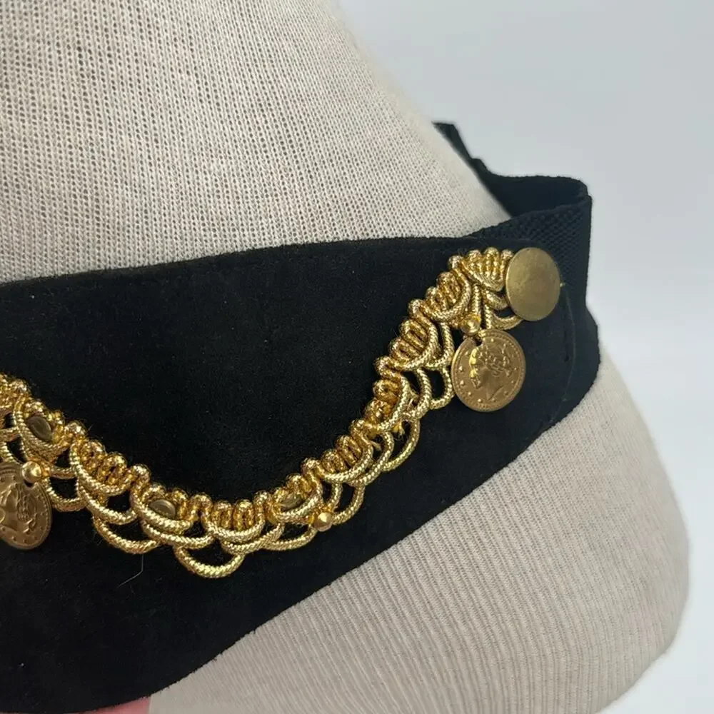 Vintage Roman coin black suede 80s cumberbund waist corset belt
